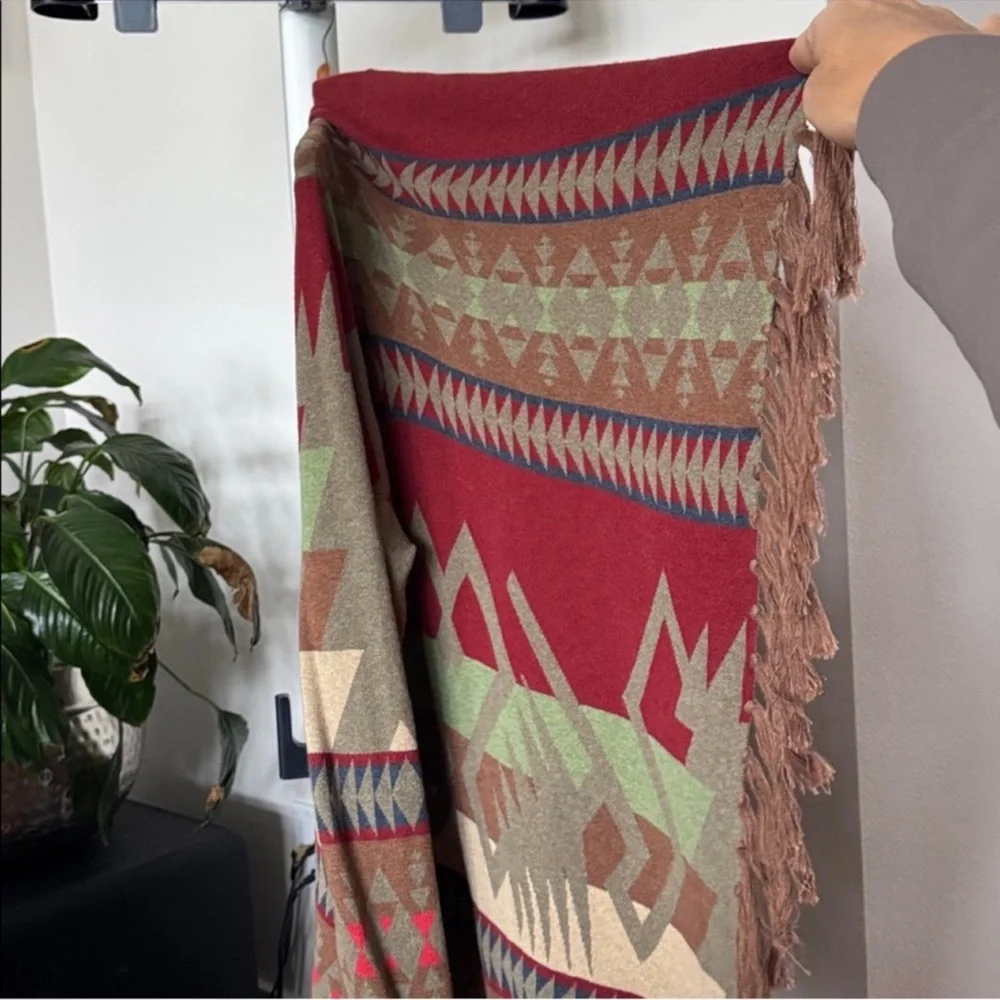 Tasha Polizzi Southwestern Drape Fringe cardigan sweater Sz M Brown Red Open - Picture 8 of 12